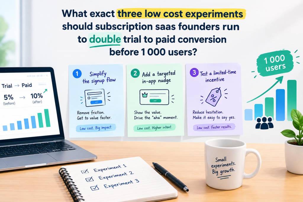 What exact three low-cost experiments should subscription saas founders run to double trial-to-paid conversion before 1,000 users?