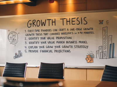 How can first-time founders craft a one-page growth thesis that convinces seed investors in 90 minutes?